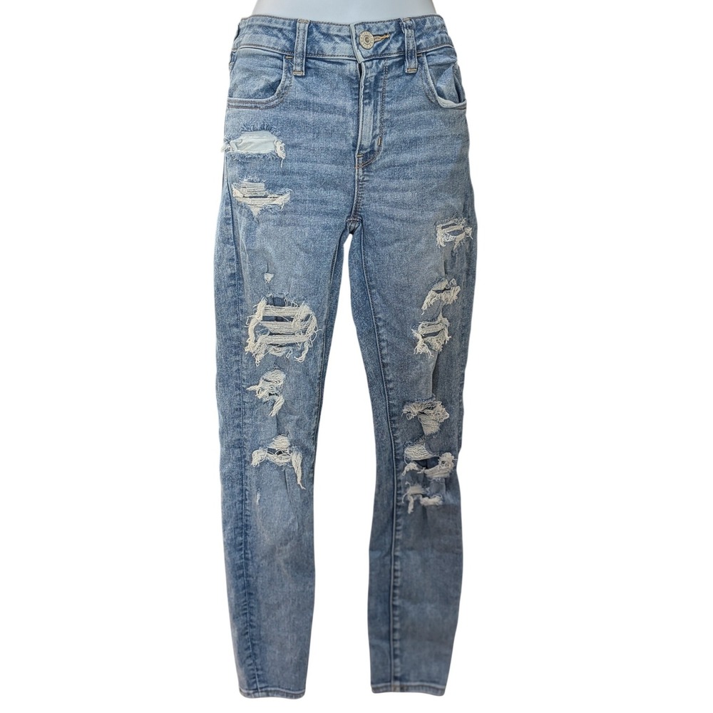 American Eagle Next Level Stretch Distressed Skinny Jeans Blue Womens 6 Regular